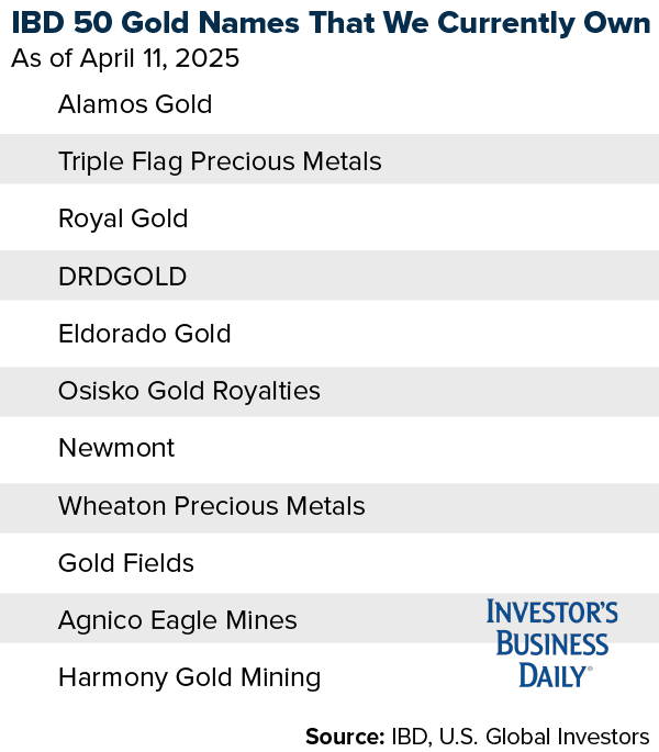 IBD 50 Gold Holdings – 2025년 4월 11일 기준