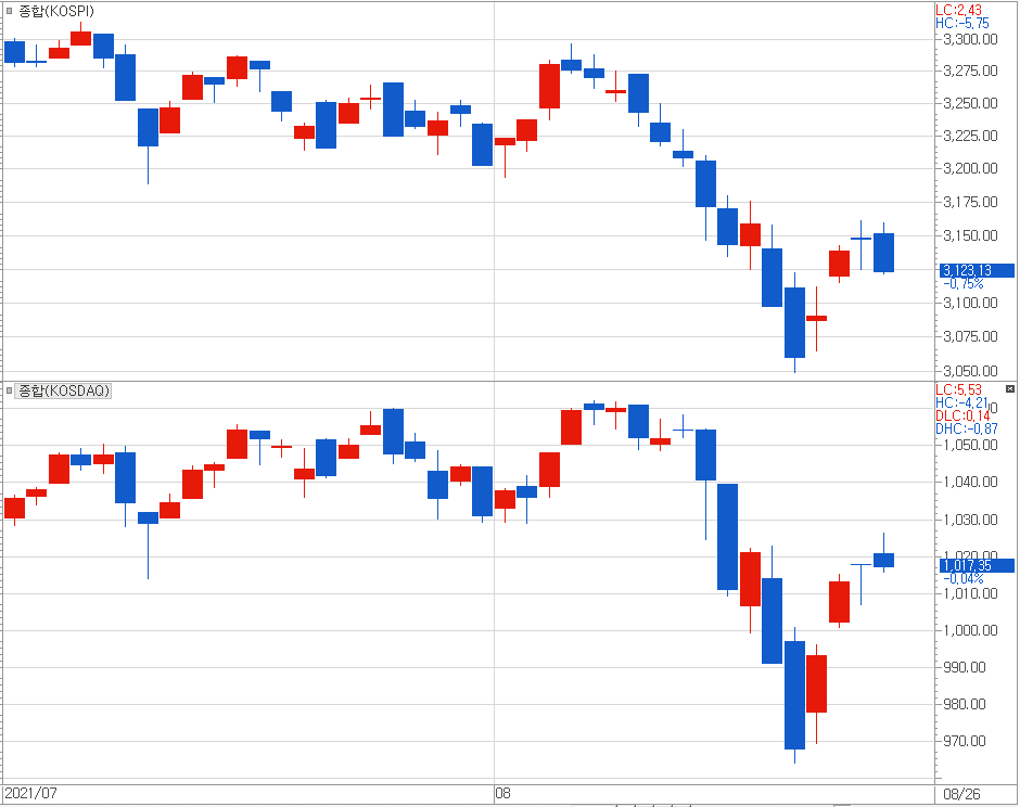 하반기 이후 한국증시 8월 증시 속락 후 이번 주 반등하였지만